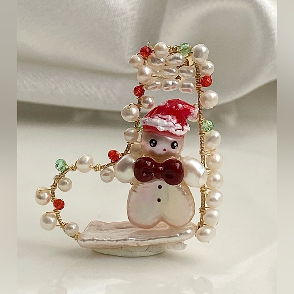 P196-EXCLUSIVE Christmas Stocking Gingerbread Man Detachable Pearl Pendant